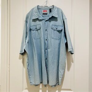 Wrangler Comfort Flex Shirt Blue Denim Long Sleeve Button Up Men's Size 3XL